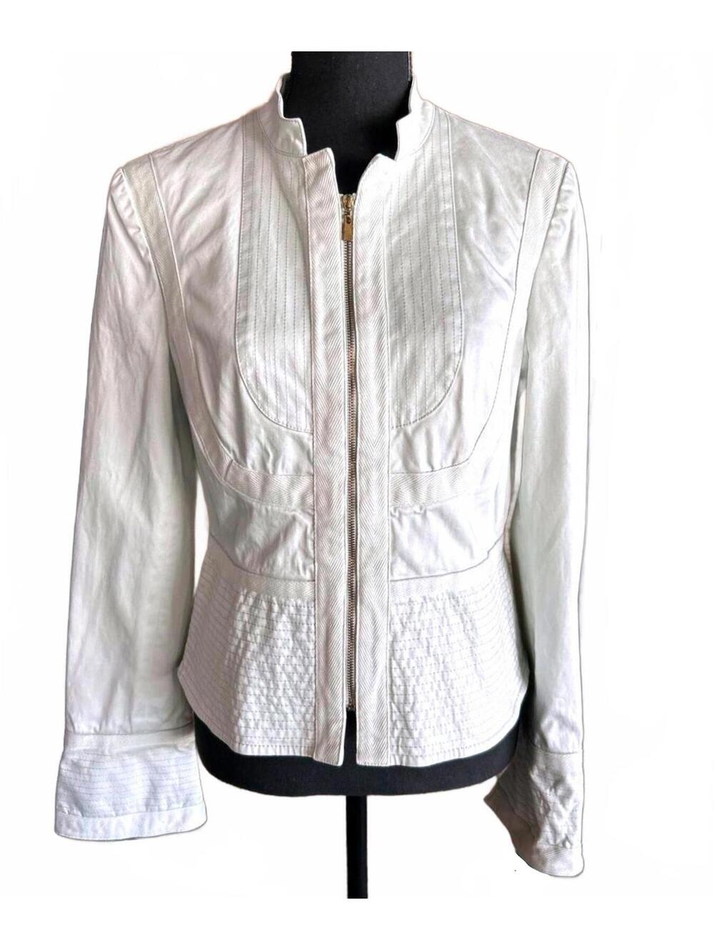 Eccoci Womens Jacket Sz 10 Soft White Zip Up Stitching Design Career